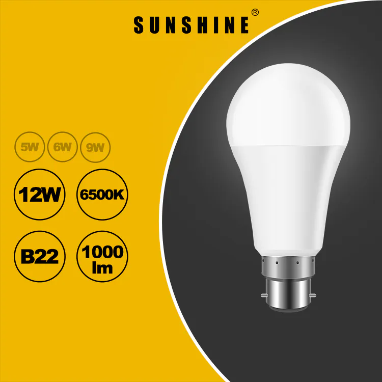 Sunshine LED Bulb A60 Globe Bulb 12W B22 Bayonet Cap Daylight 6500K / Warm White 3000K LGT-12B22D/LGT-12B22W