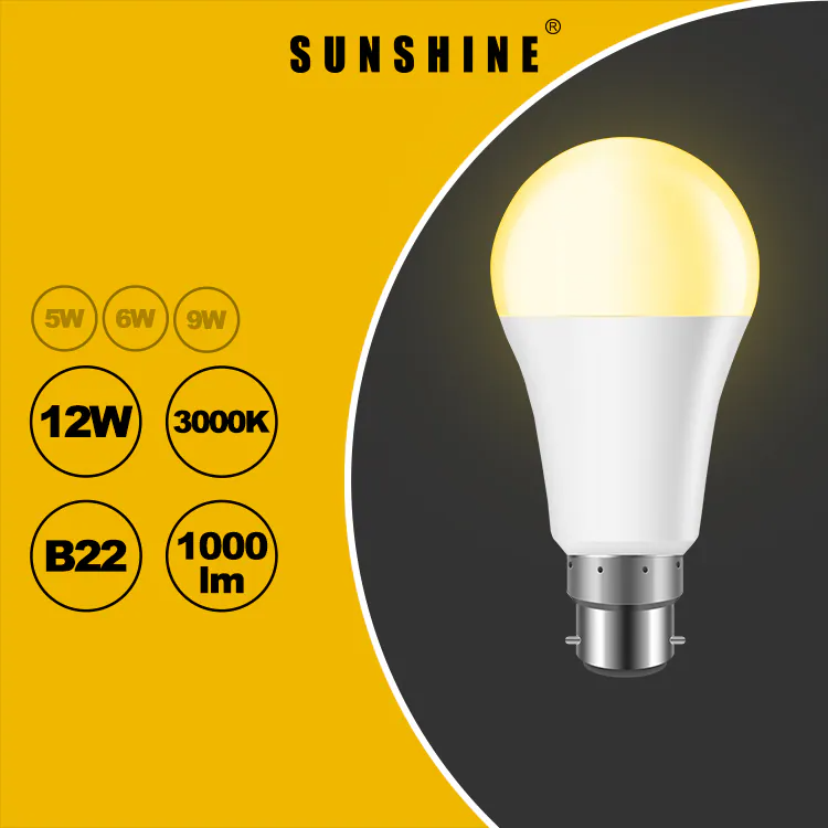 Sunshine 陽光照明 LED 燈膽 A60球膽 12W B22釘頭 白光6500K／黃光3000K LGT-12B22D/LGT-12B22W