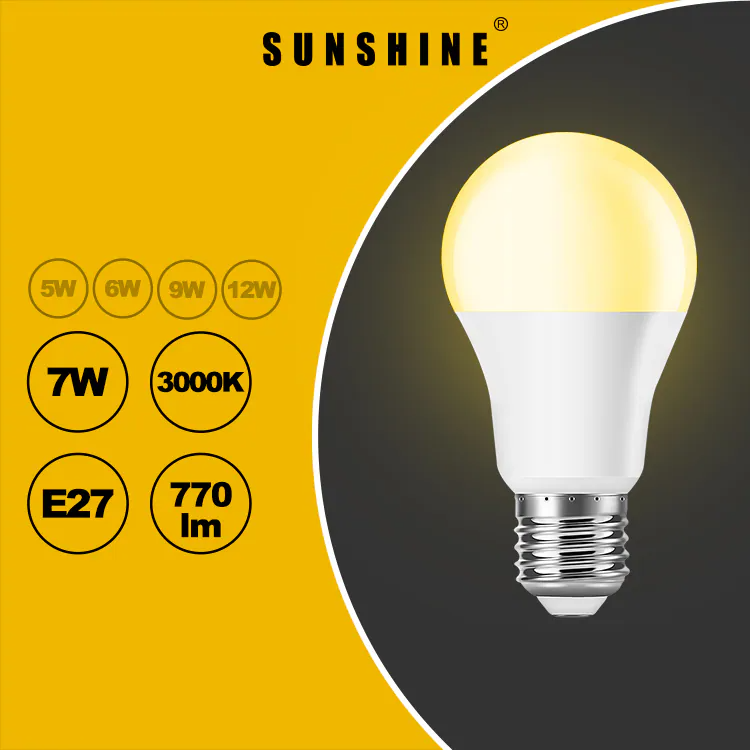Sunshine 陽光照明 LED 燈膽 A60球膽 7W E27大螺頭 白光6500K／黃光3000K LGT-7E27D-2/LGT-7E27W-2