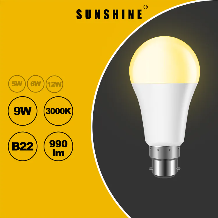 Sunshine 陽光照明 LED 燈膽 A60球膽 9W B22釘頭 白光6500K／黃光3000K LGT-9B22D-2/LGT-9B22W-2