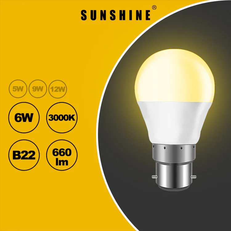 Sunshine 陽光照明 LED 燈膽 A50球膽 6W B22釘頭 白光6500K／黃光3000K LGT-6B22D/LGT-6B22W
