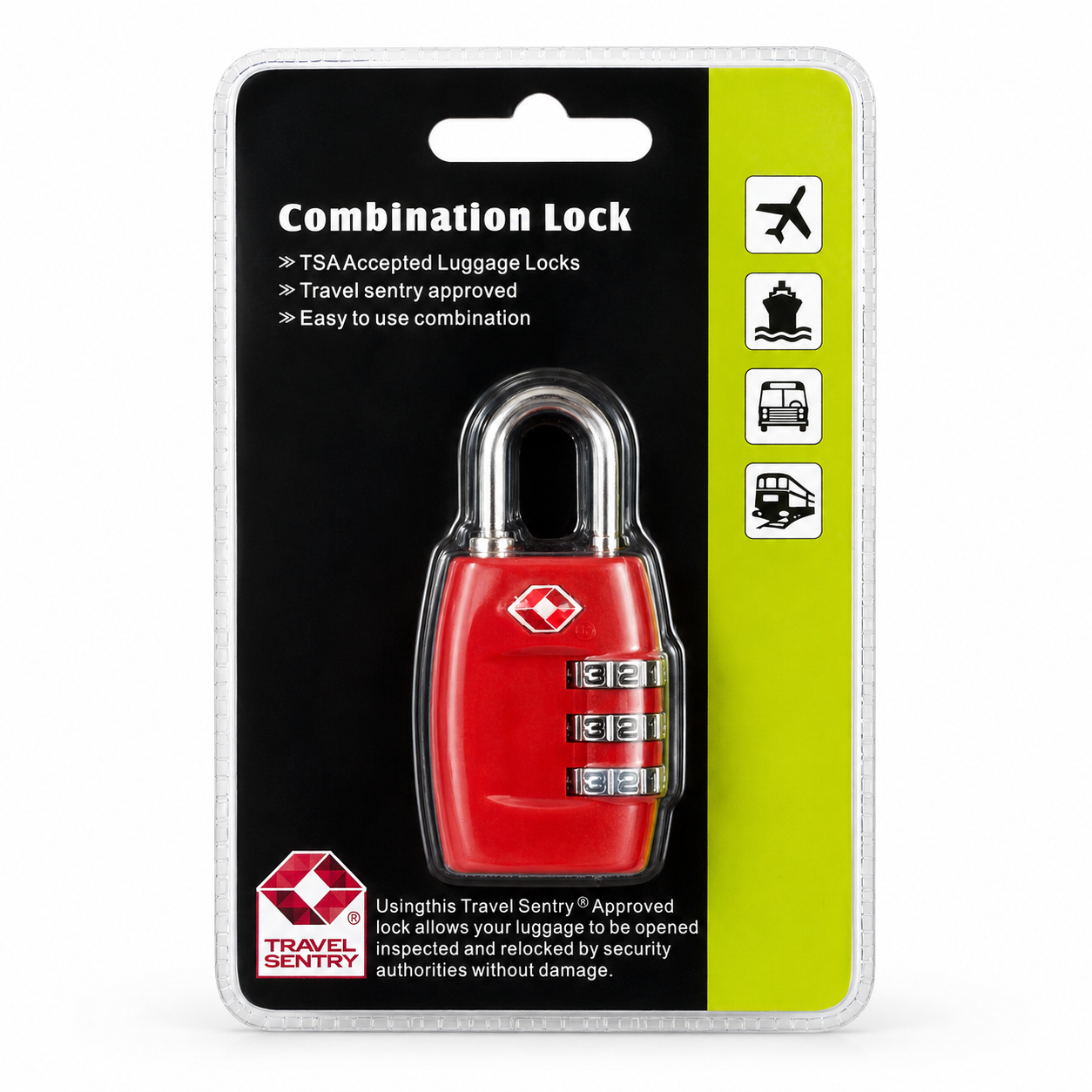 TSA 3-Digit Combination Luggage Lock - Red