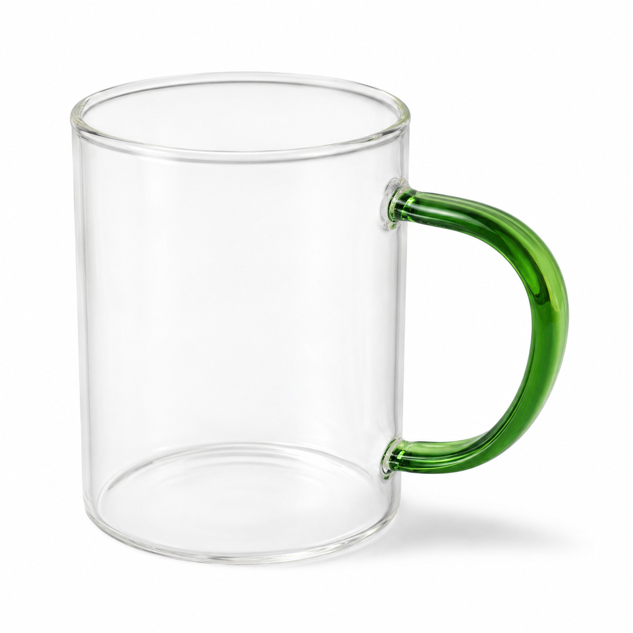 Clear Glass Mug with Green Handle