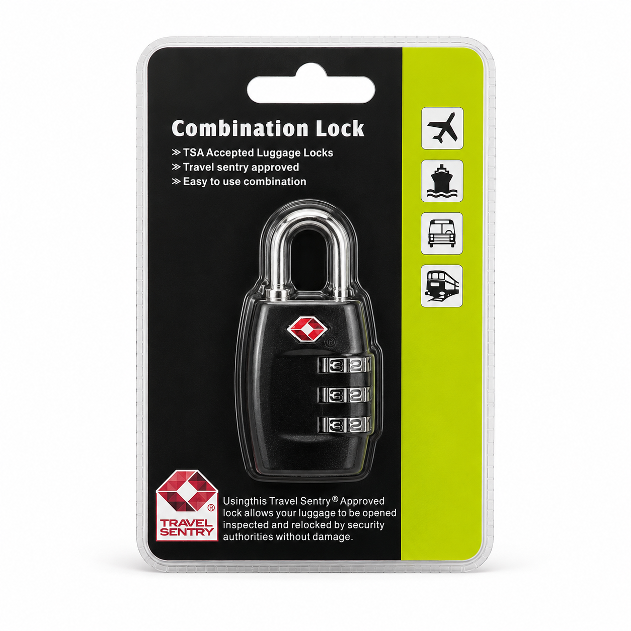 TSA 3-Digit Combination Luggage Lock - Black