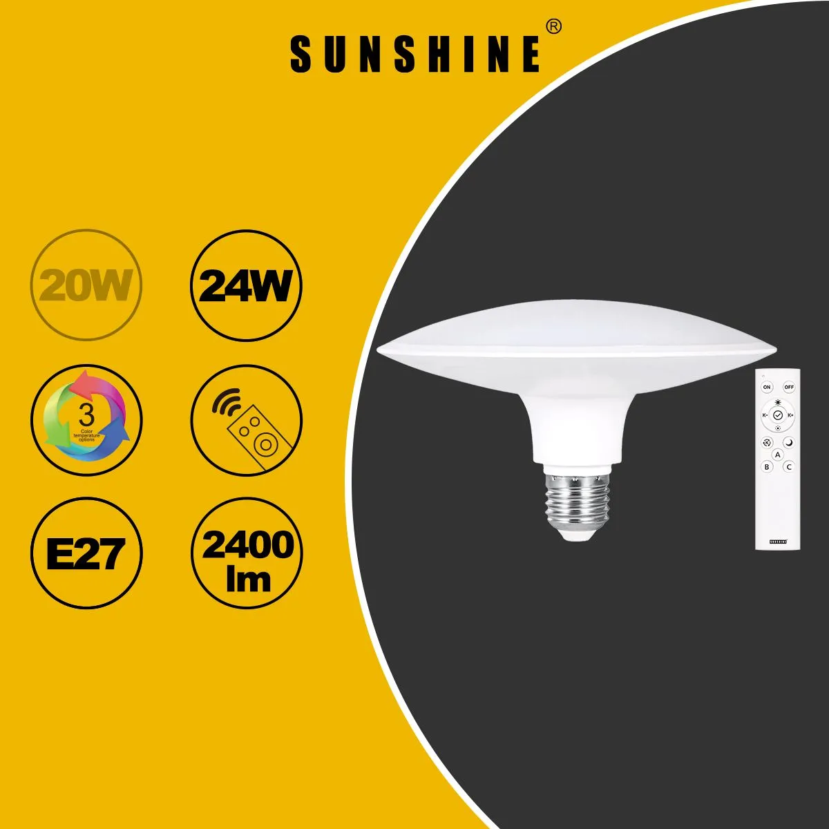 Sunshine陽光照明 LED UFO飛碟燈膽連遙控器 24W E27 3000K-6500K LUFOB-24E27RC