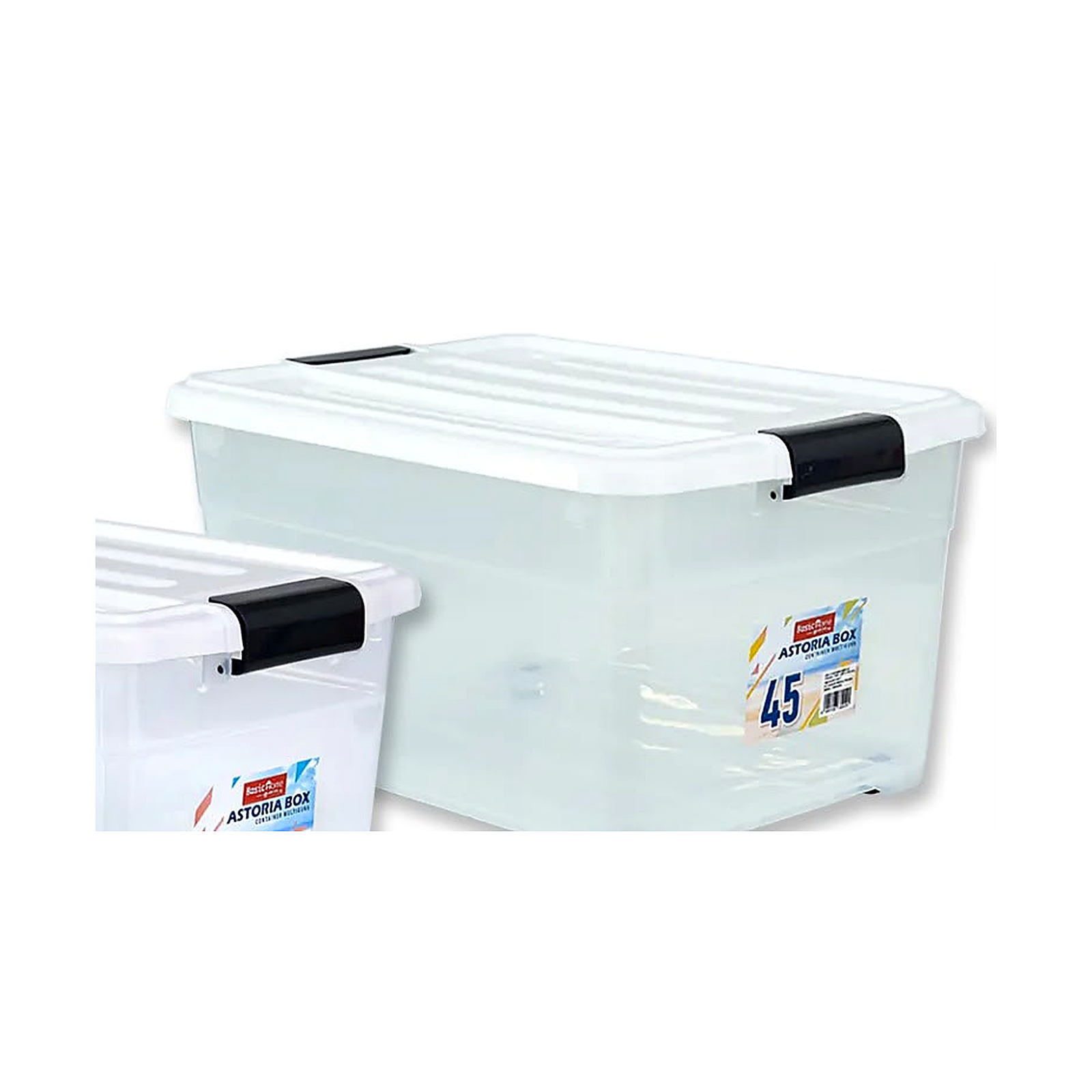 Lion Star BasicHome Astoria BVC-2 45L Large Rolling Locking Clear Storage Box