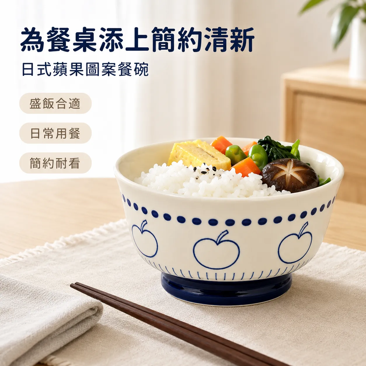 4.5-inch Japanese Blue-and-White Apple-Pattern Footed Ceramic Bowl