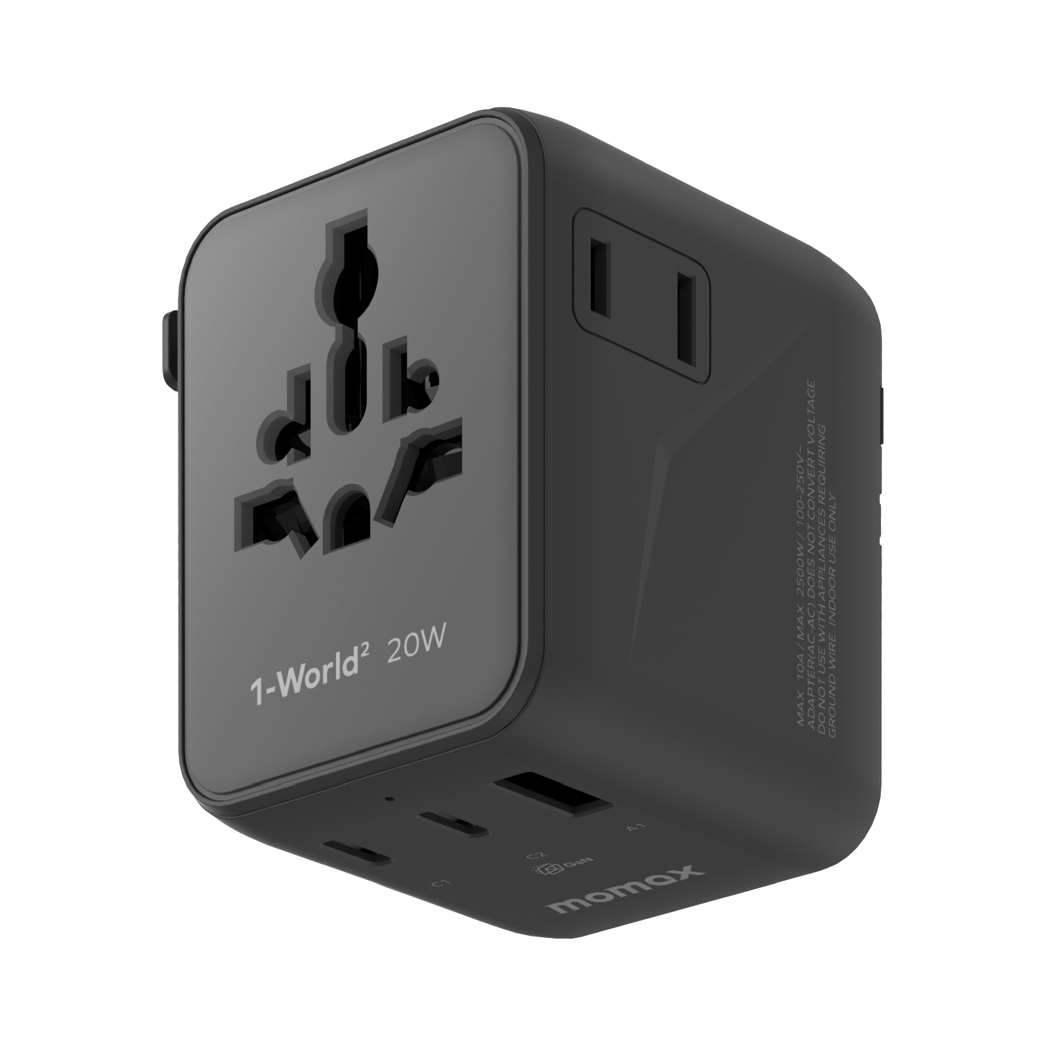 MOMAX 1-World² 20W 三接口双 AC 旅行充电插座（黑色） UA26UKD