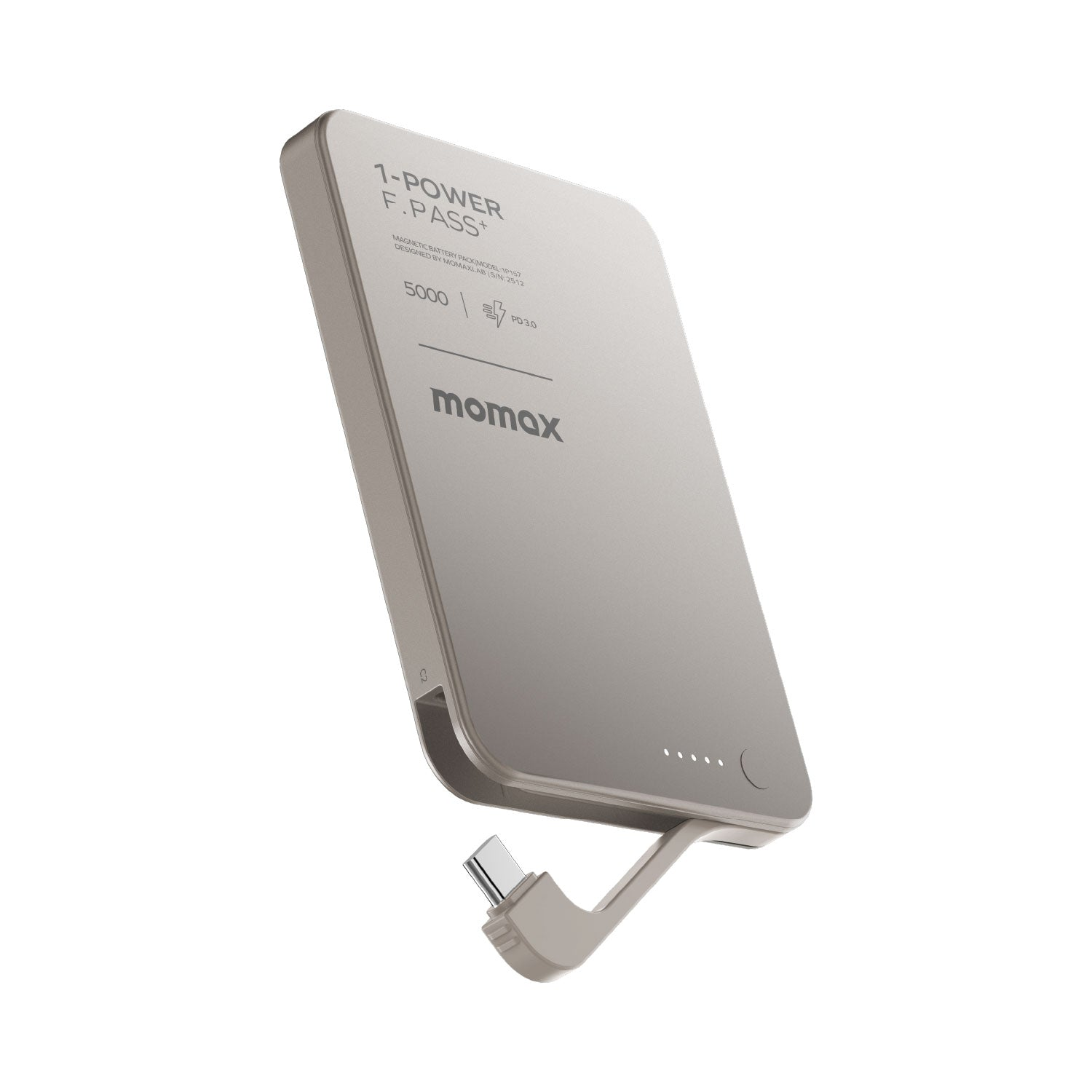 MOMAX 1-Power F.Pass+ 5000mAh 磁吸带线流动电源（CCC 认证）（钛色） IP157L