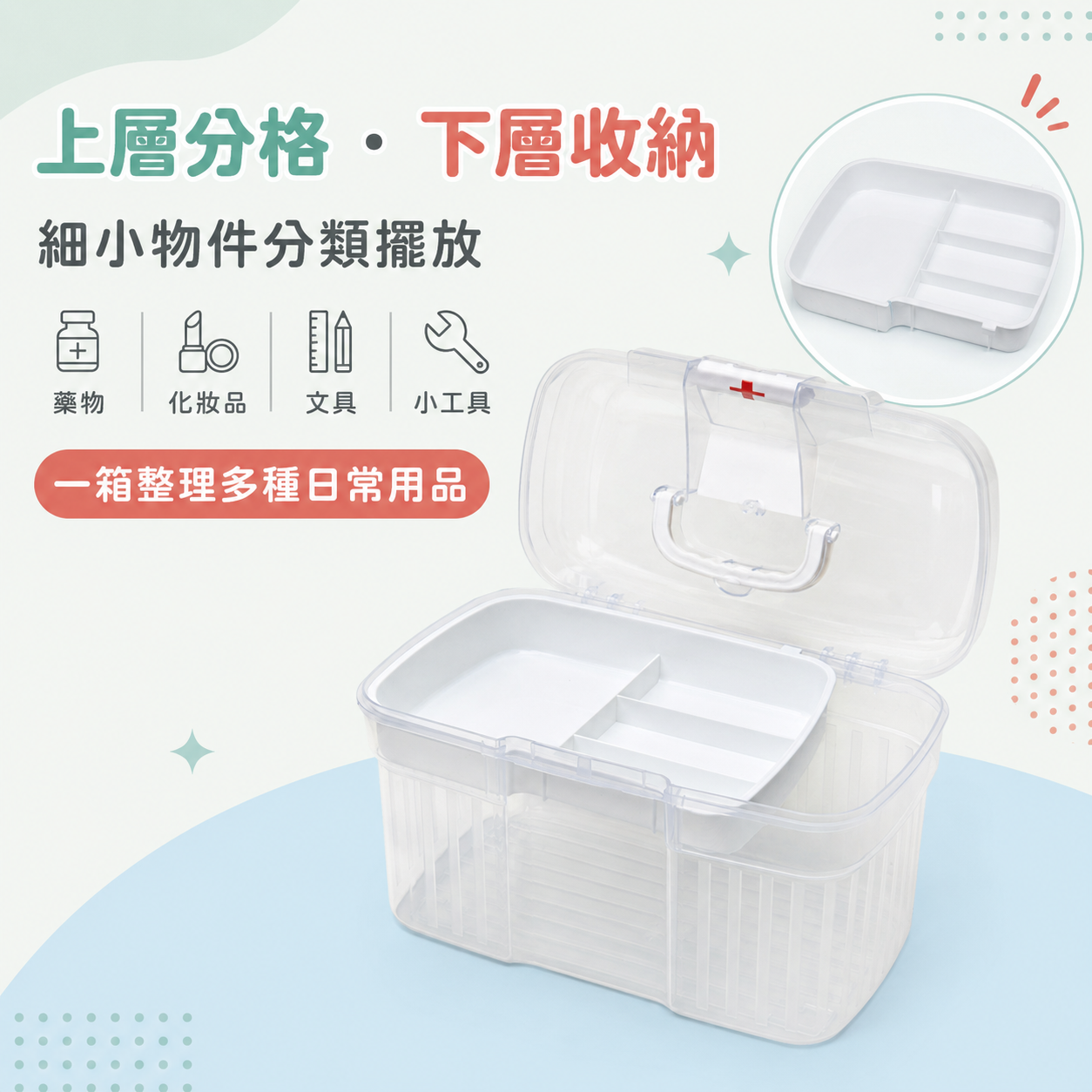 H牌 透明手提多用途整理箱／急救藥箱 CD2291