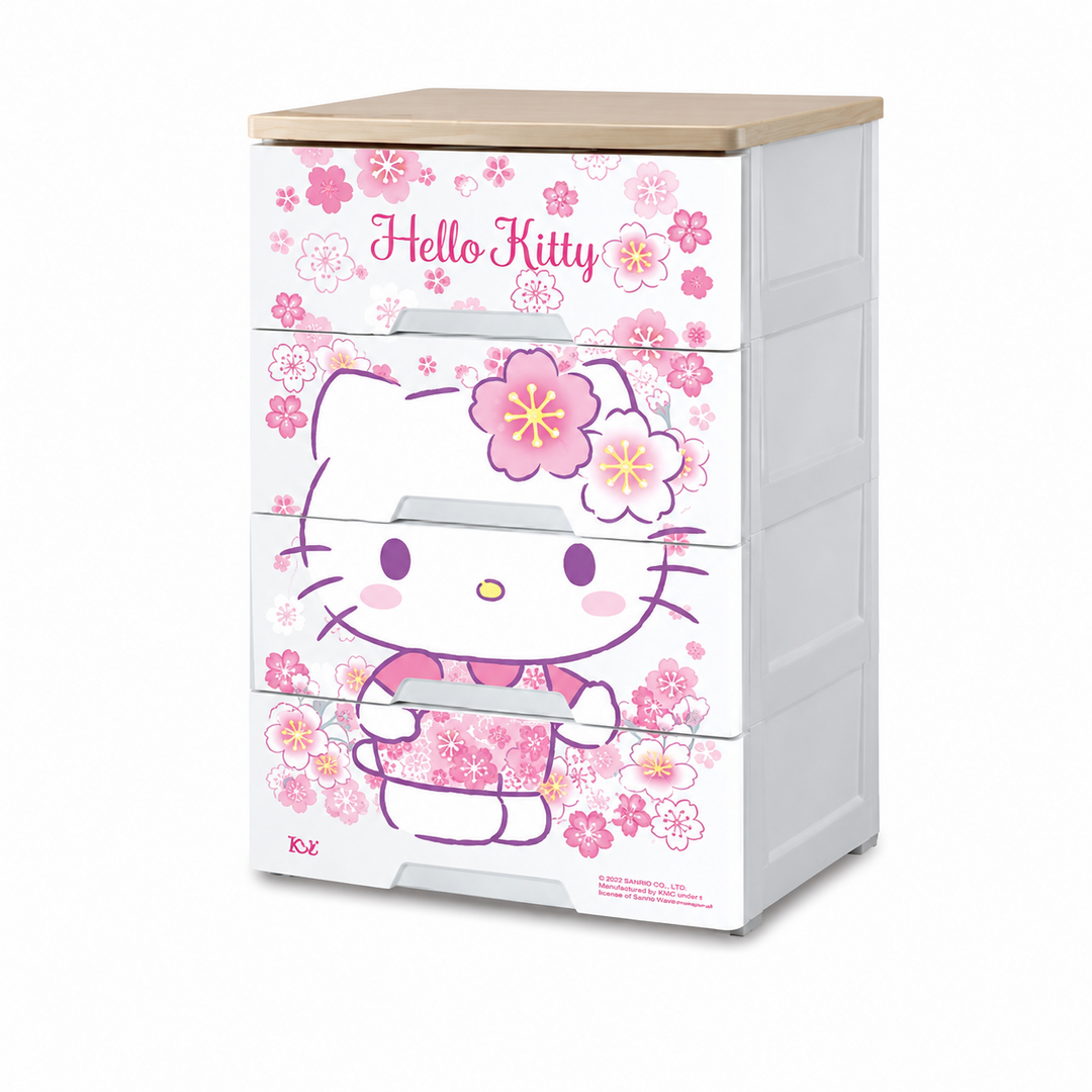 HELLO KITTY 木質天板4層整理儲物櫃 56.7 × 41 × 80cm KT6634A
