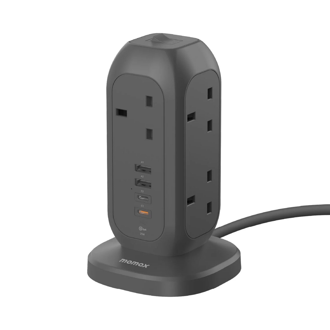 MOMAX 1-Plug 7-Outlet Power Strip with USB PD 35W (Grey) US18AUKE