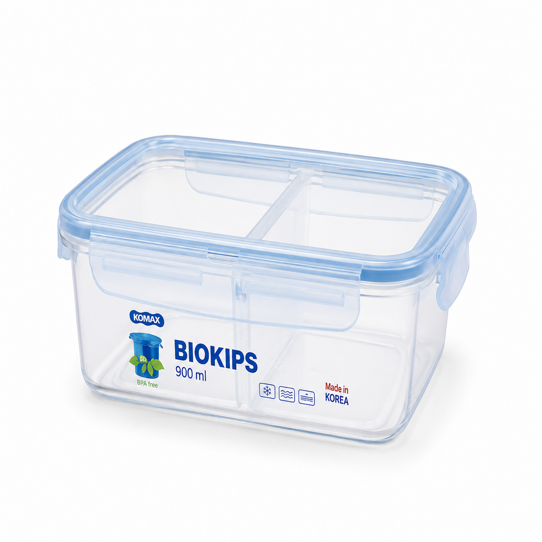 Komax 韓國保鮮廚業 BIOKIPS 長方形2分隔密實保鮮食物盒 900ml KOM-5968