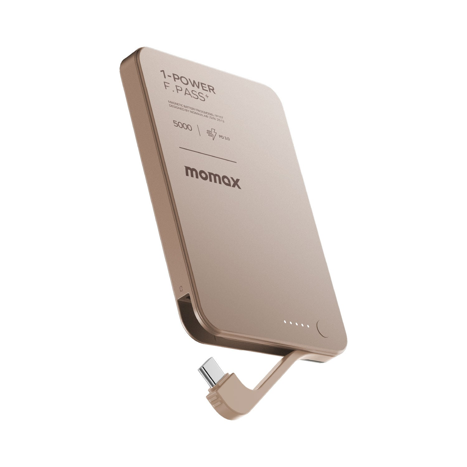 MOMAX 1-Power F.Pass+ 5000mAh 磁吸帶線流動電源(CCC 認證)(砂岩) IP157L2