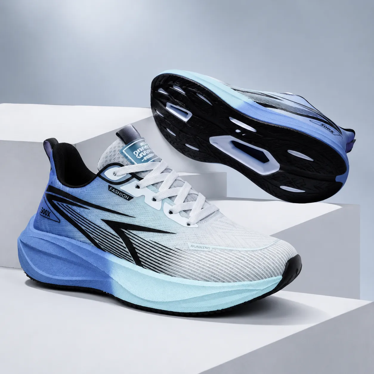 Men's Light Grey Ice Blue Running Shoes, Lightweight Breathable Mesh Thick Sole Cushion Jogging Sneakers for Gym & Walking H912-LG