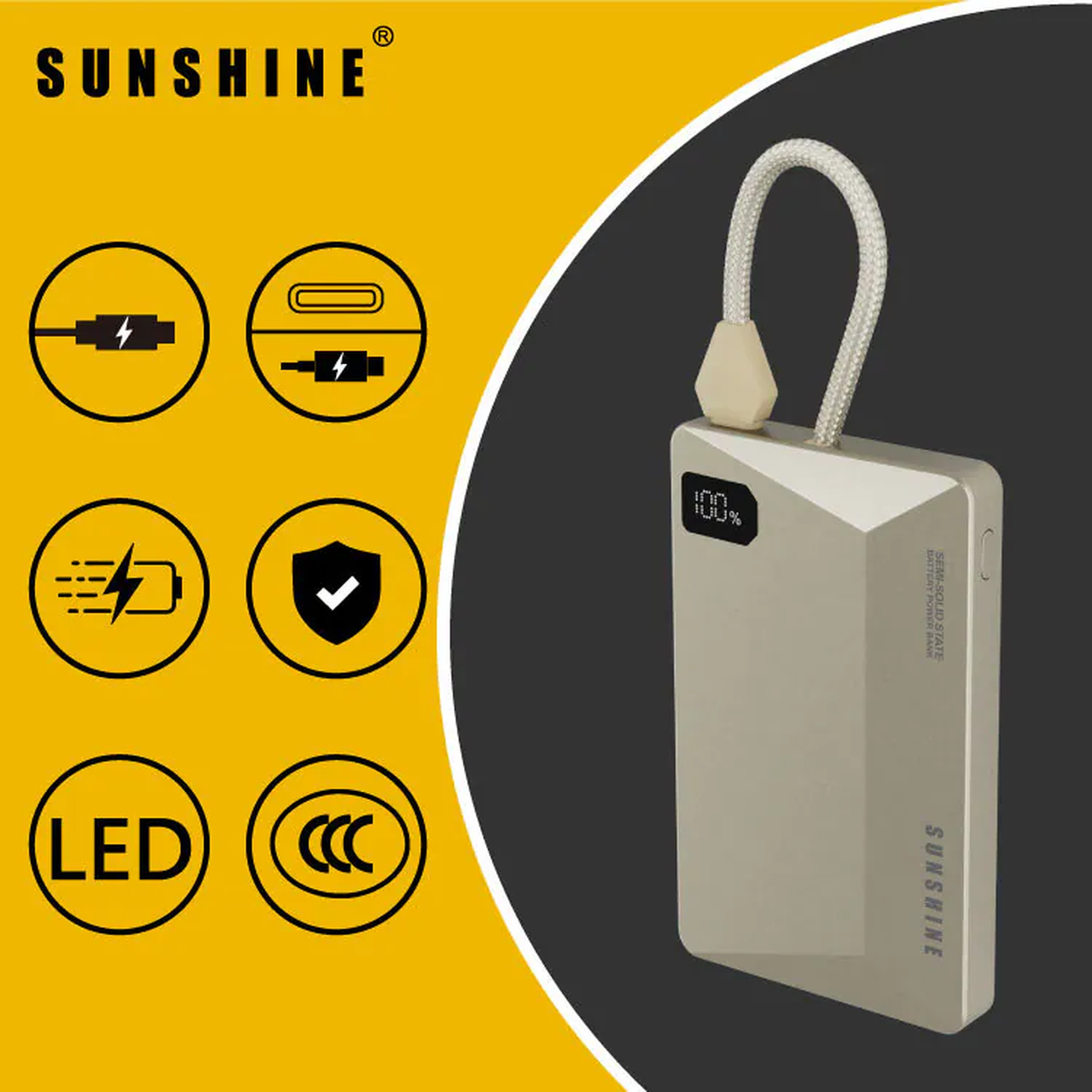 Sunshine Semi-Solid-State Magnetic Wireless Fast-Charging Power Bank 5000mAh PD22.5W Titanium PB012TN