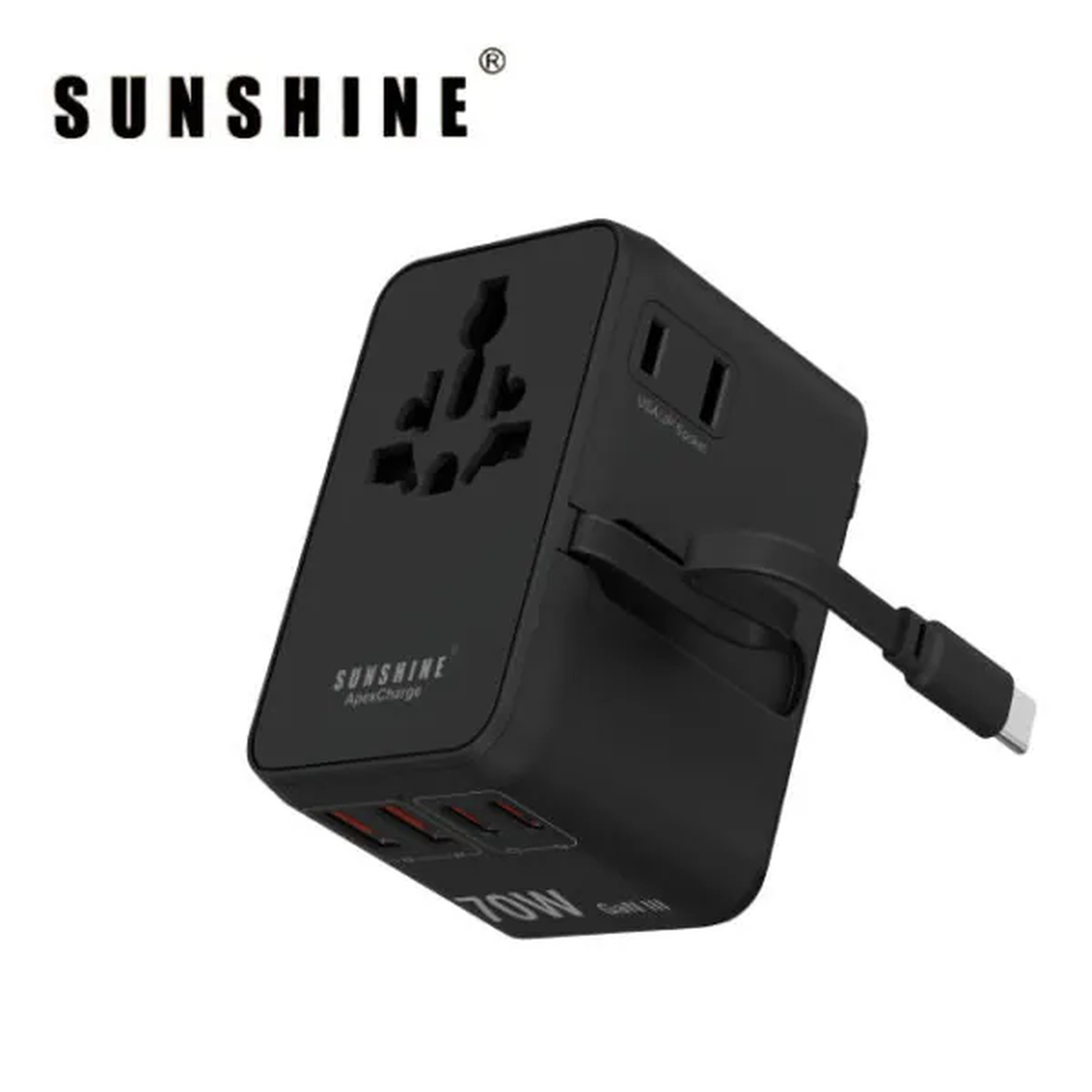 Sunshine 阳光照明 70W GaN伸缩USB-C线全球旅行转插 黑色 TRC-70W