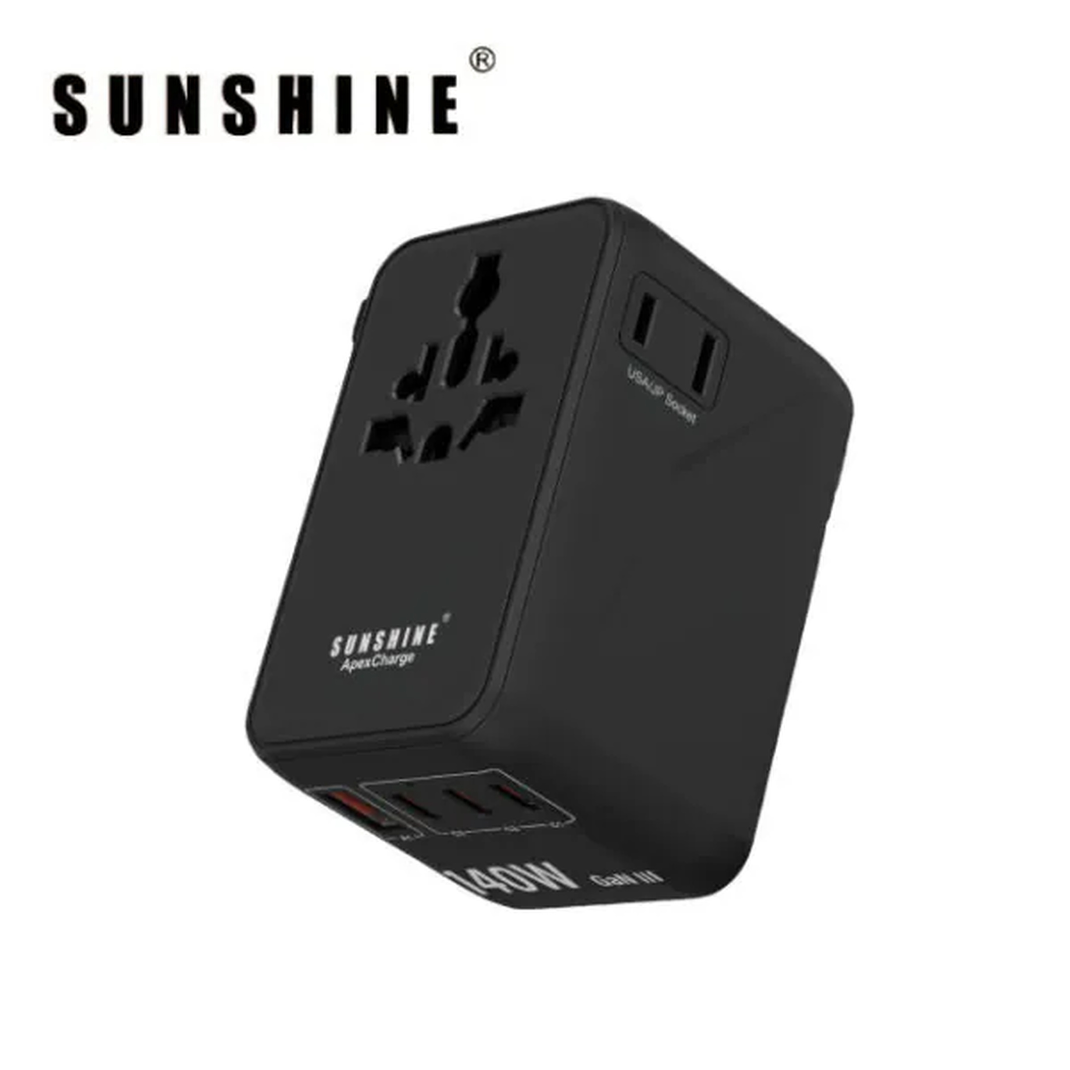 Sunshine 阳光照明 140W GaN全球旅行转插 3C1A 黑色 TRB-140W