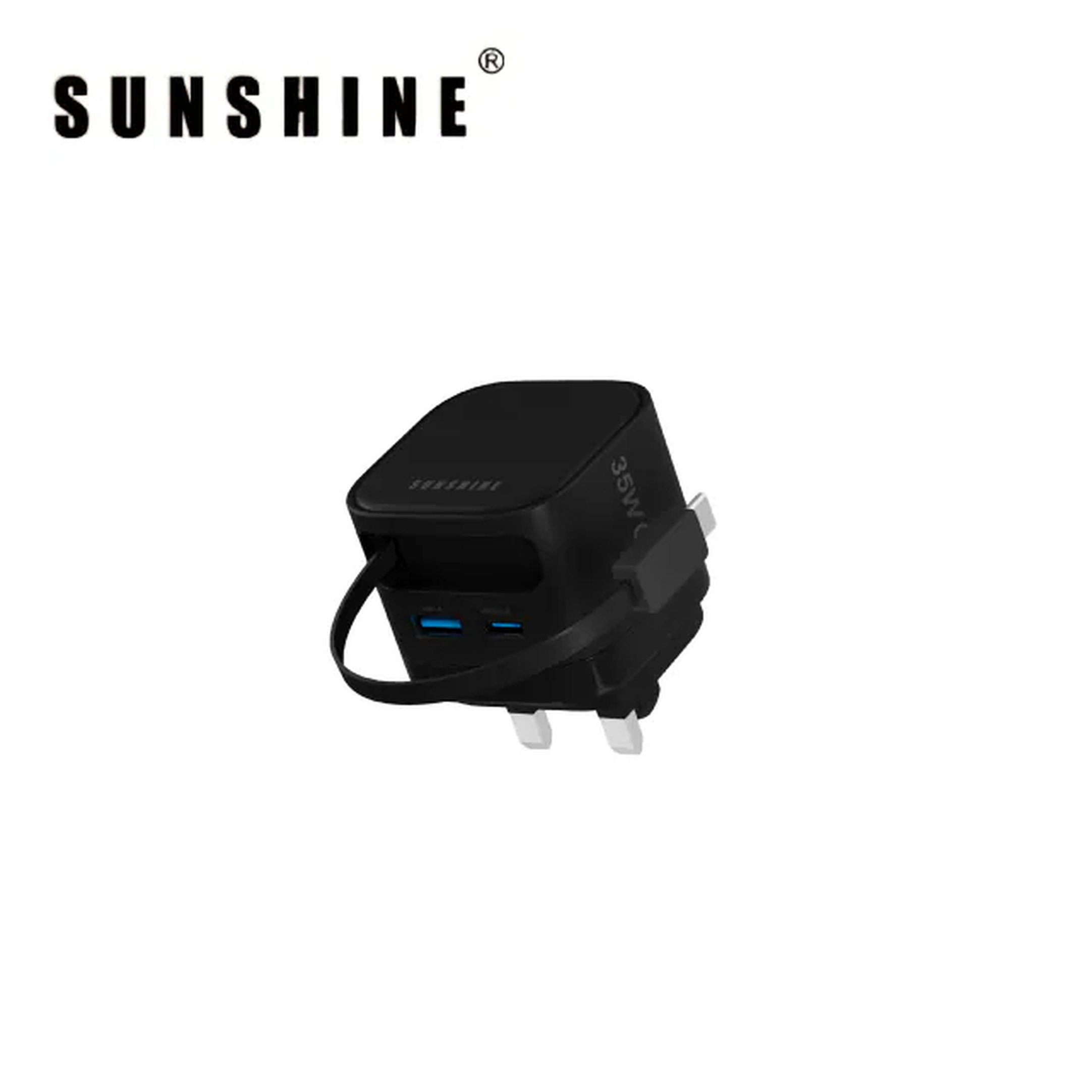 Sunshine 陽光照明 35W GaN三輸出伸縮線牆身充電器 黑色 MPF-35BK