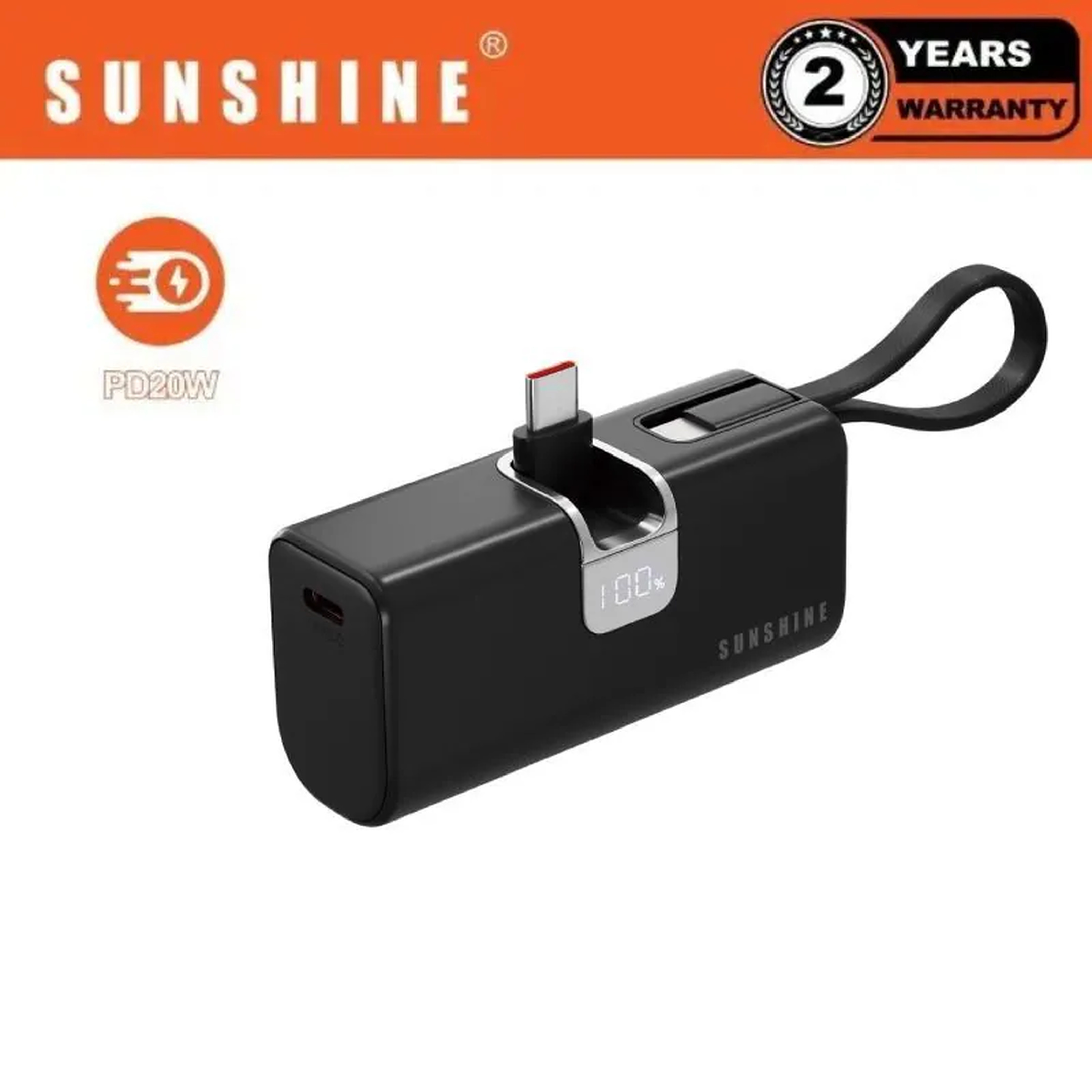 Sunshine 阳光照明 迷你三合一快充流动电源 5000mAh PD20W 黑色 EBHKE-BK