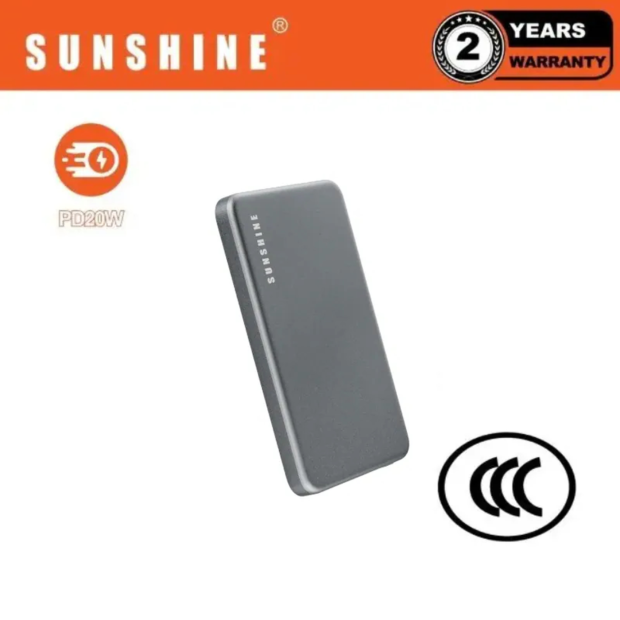 Sunshine 阳光照明 超薄磁吸无线快充流动电源 5000mAh PD20W 枪灰色 EBHKA-RG