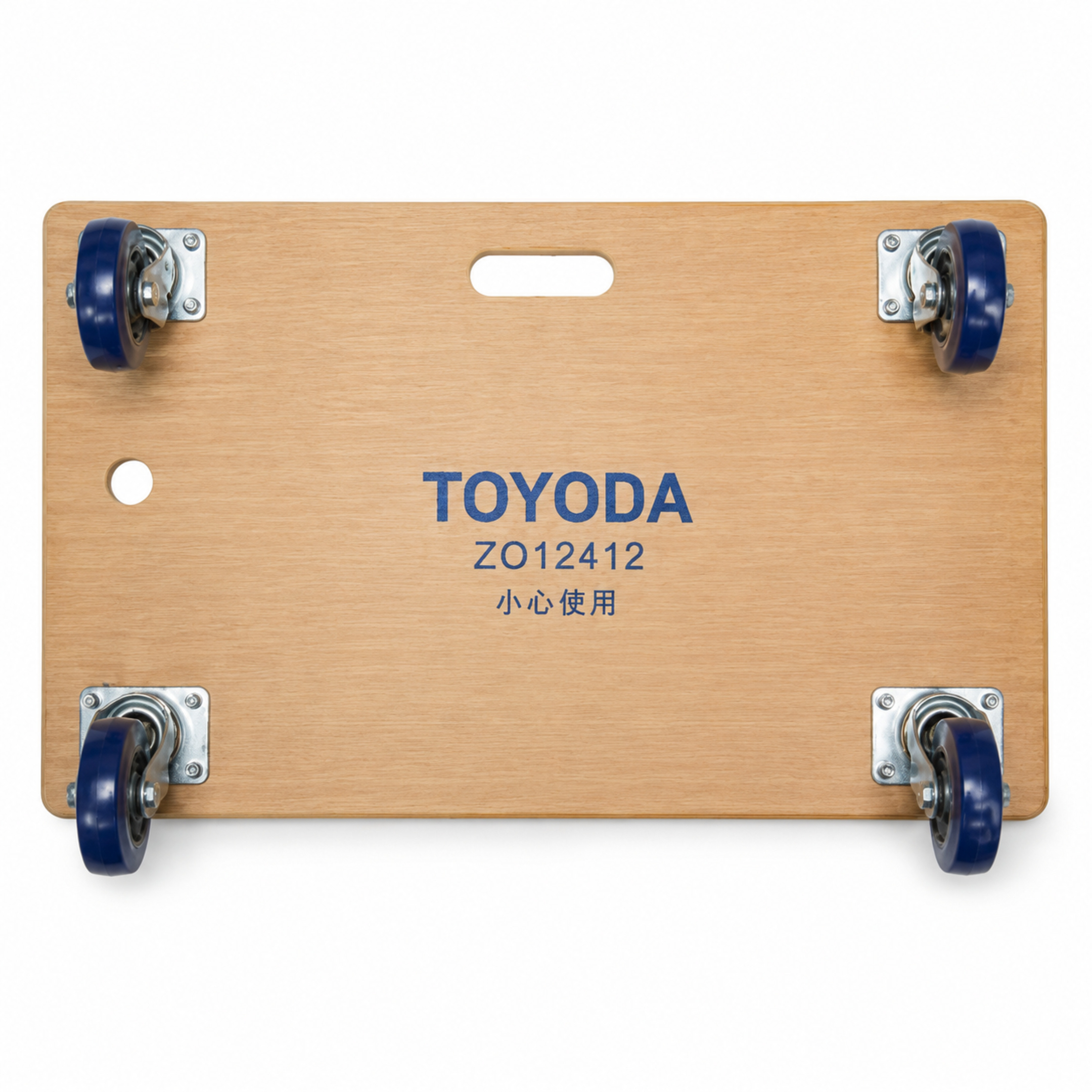 TOYODA GW-2412 Wooden Platform Dolly 20 × 30 in with 4-inch blue swivel casters
