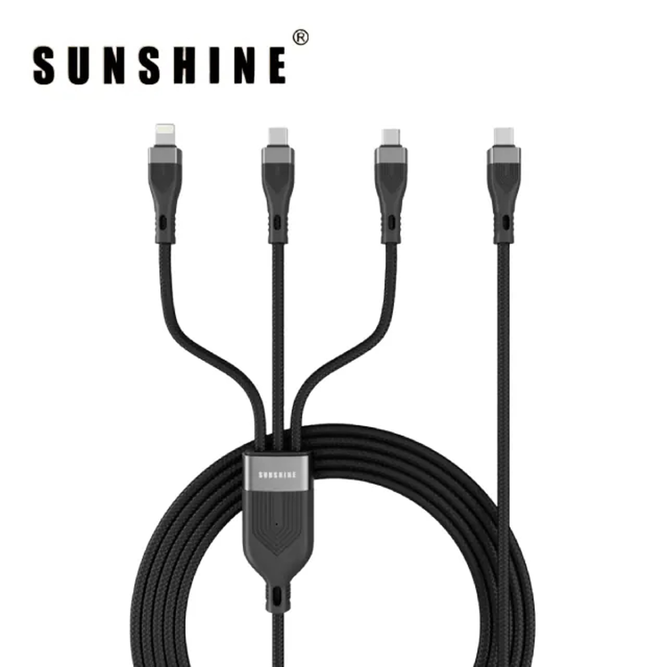 Sunshine 3-in-1 Fast-Charging Cable USB-C to Micro/Lightning/USB-C 1.2m PD100W Black CAF-CCBK