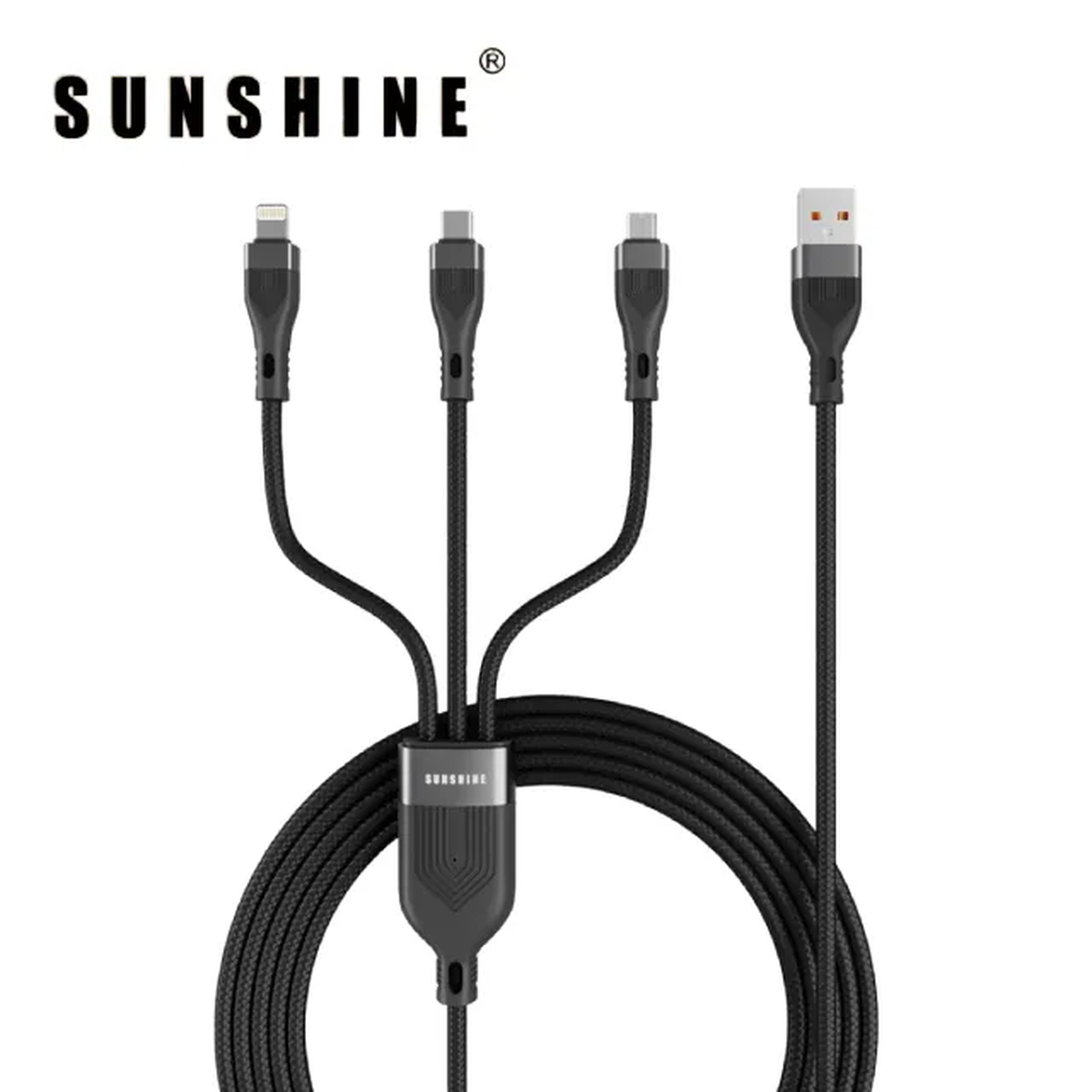 Sunshine 阳光照明 三合一快充线 USB-A转Micro／Lightning／USB-C 1.2米 黑色 CAF-ACBK