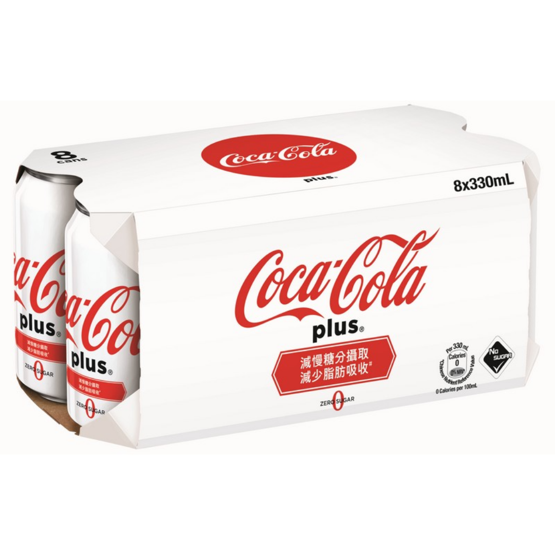 CocaCola 可樂 - PLUS 加系膳食纖維無糖汽水 330mL × 8罐（8P）
