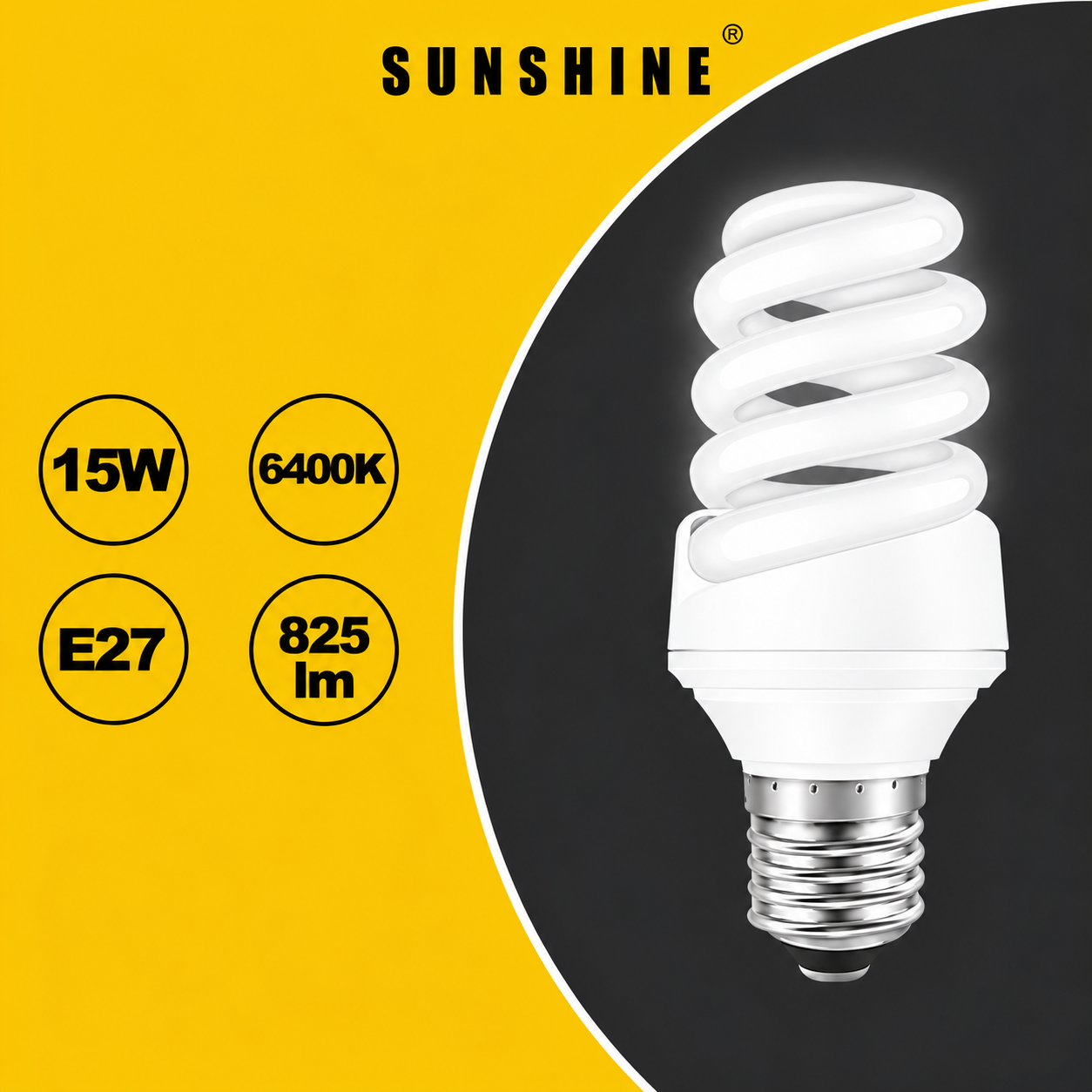 Sunshine - 螺旋慳電膽 15W E27 1件裝 白光／黃光可選 #S03D15E27