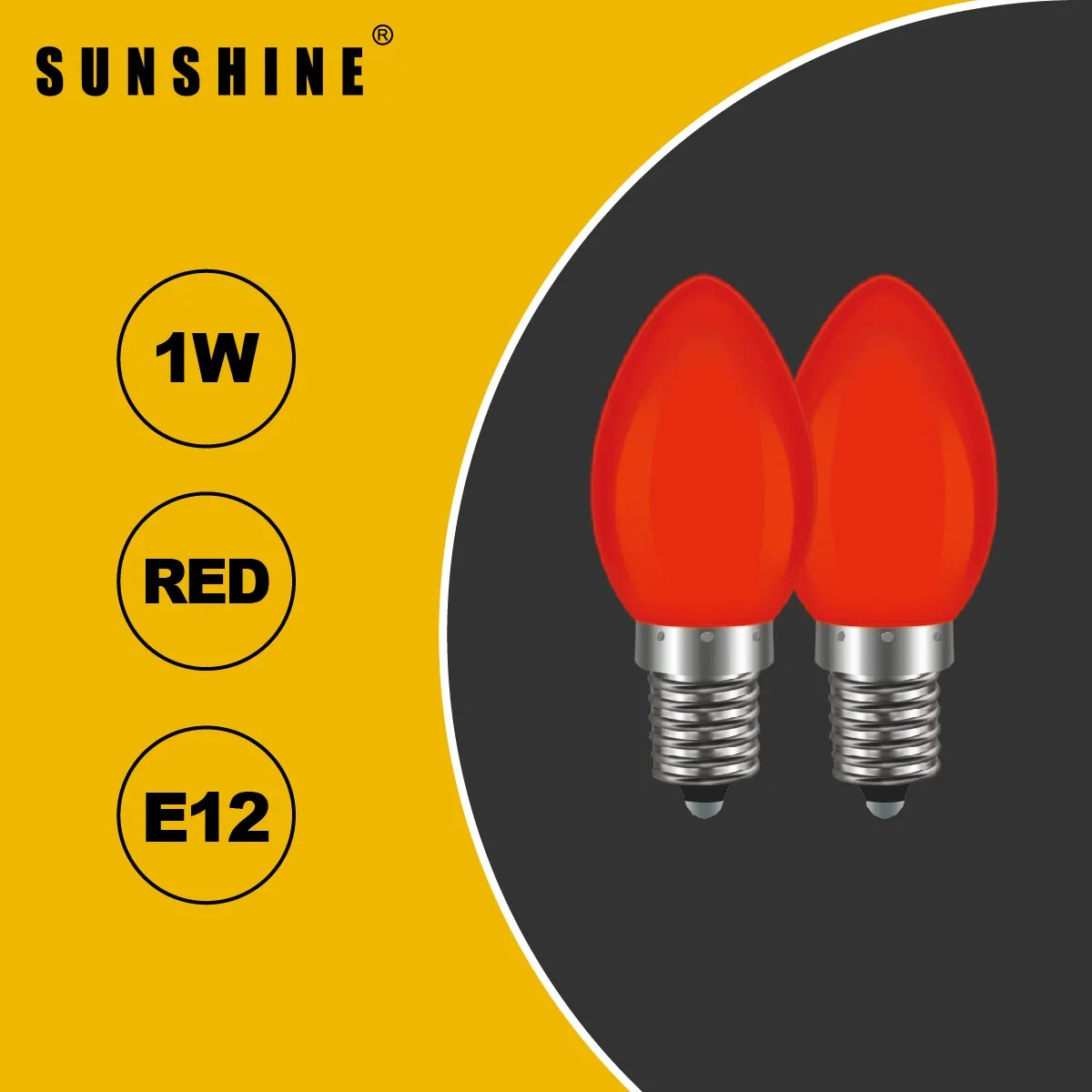 Sunshine - LED紅蠟燭膽 1W E12 2件裝 #LED-C102C