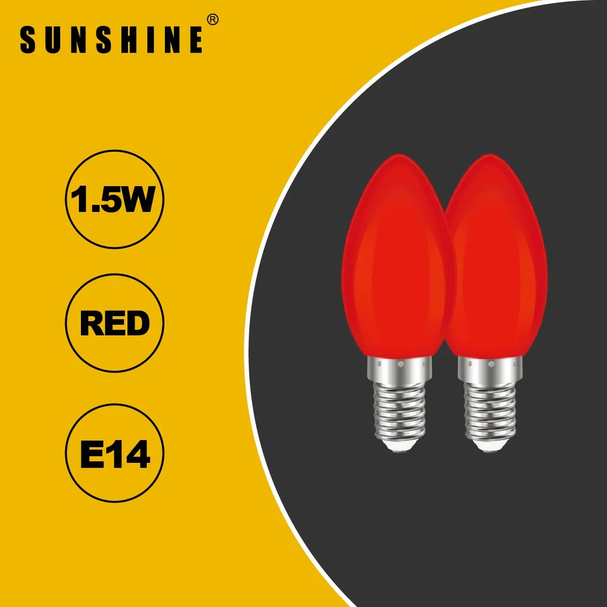 Sunshine Red LED Candle Bulbs 1.5W E14 (2 Pieces) LED-C106C