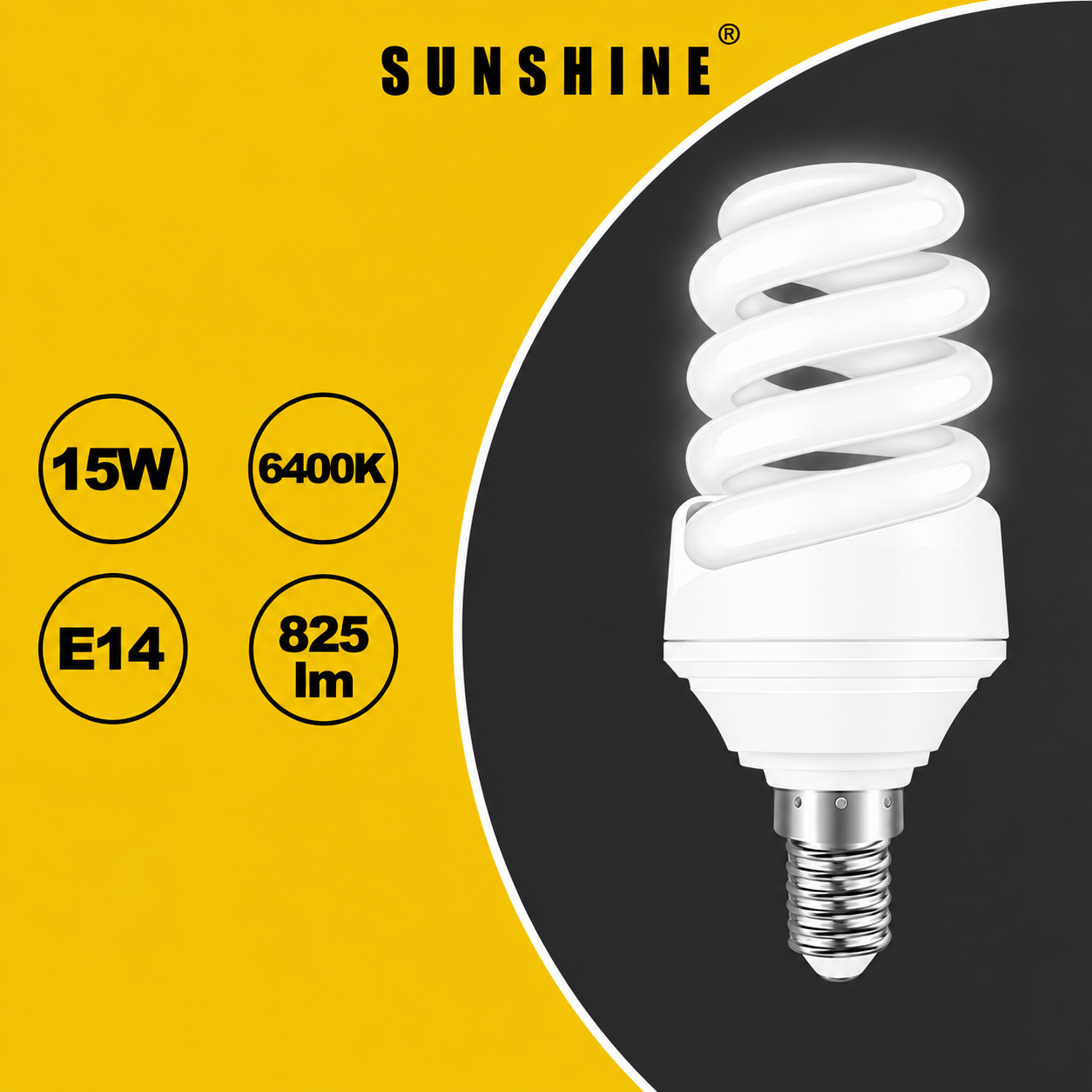Sunshine - 螺旋慳電膽 15W E14 1件裝 白光／黃光可選 #S03D15E14