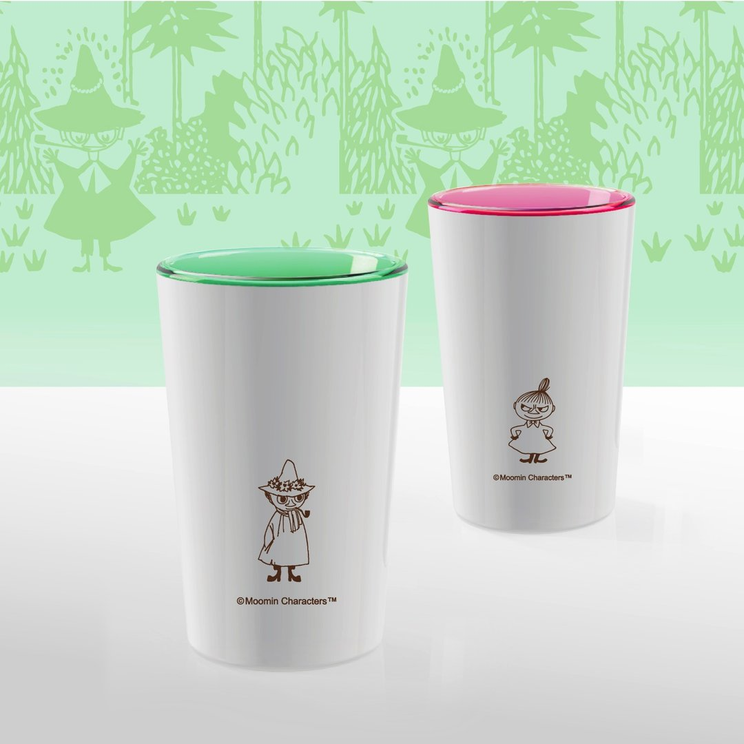 【Moomin】紅A雙層杯套裝 325mL 2件裝（綠色＋粉色／史力奇與小美）